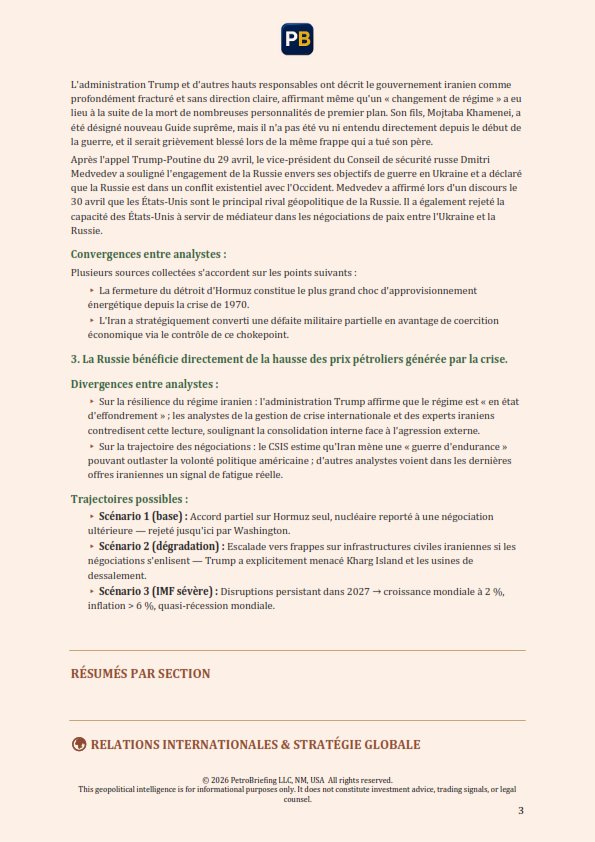 Extrait PetroBriefing — Scénarios et convergences analytiques mai 2026